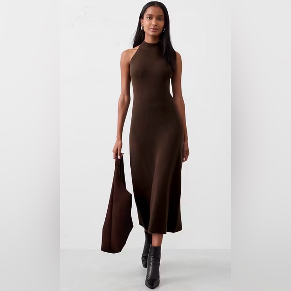 House of Harlow 1960 Brown Ribbed Halter Midi Dress